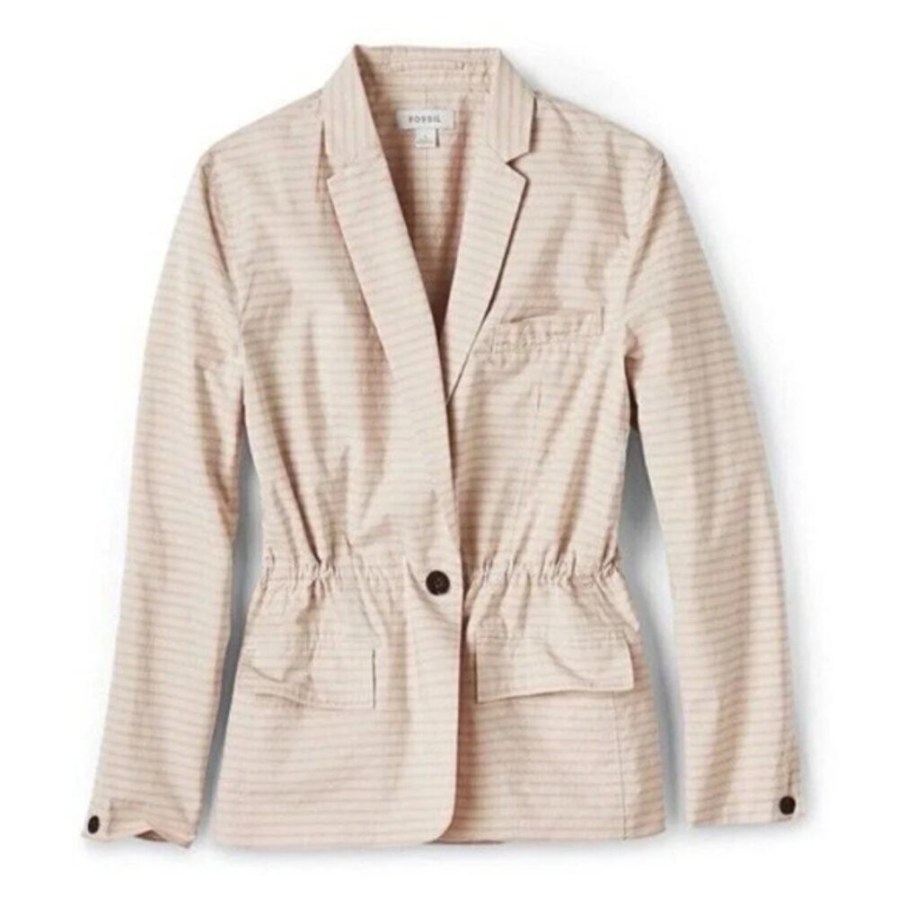 Fossil Stripe Pink Cotton Stripe Blazer Womens Small